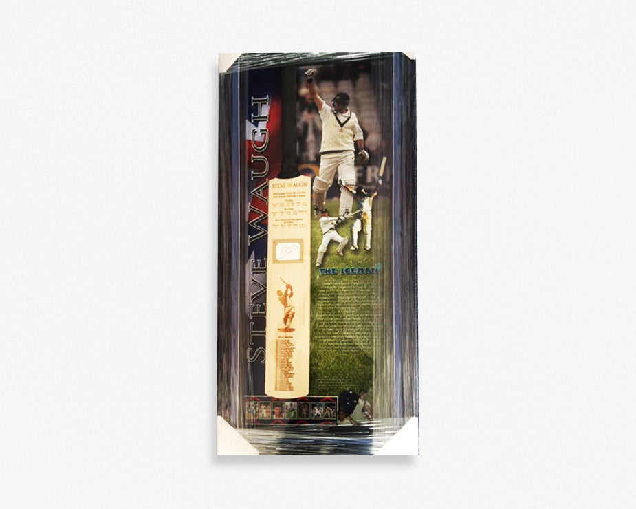CRICKET-STEVE WAUGH SIGNED BAT & CABINET ‘The Iceman”
