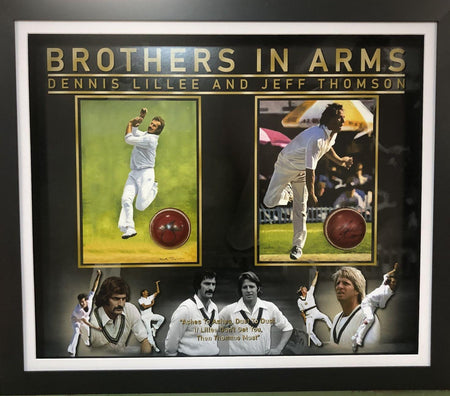 CRICKET-Dennis Lillee Signed Cricket Ball & Bat Framed