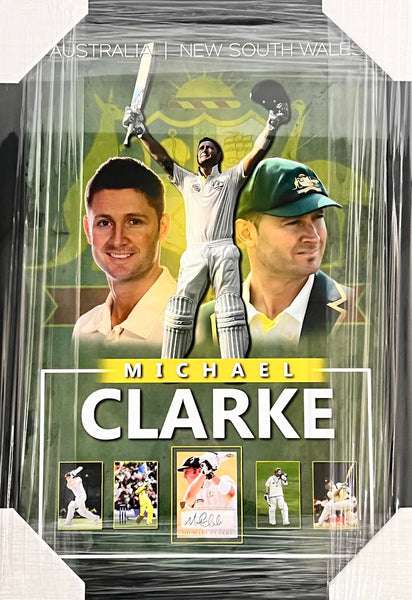 CRICKET-Michael Clarke Signed Card/Image/Framed