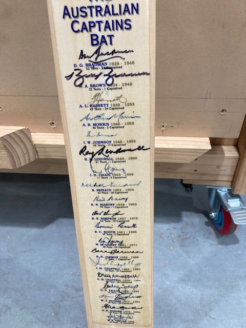 CRICKET-Australian Test Captains signed bat from Bradman to Taylor
