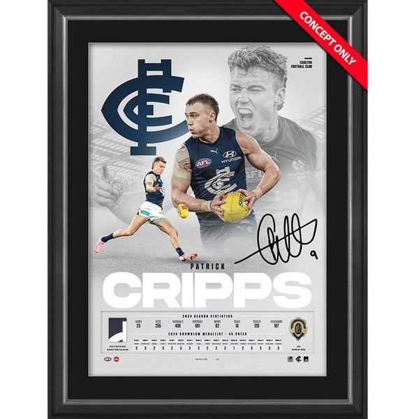 CARLTON-Patrick Cripps 2024 Brownlow Medal Signed Piece of Action Lithograph