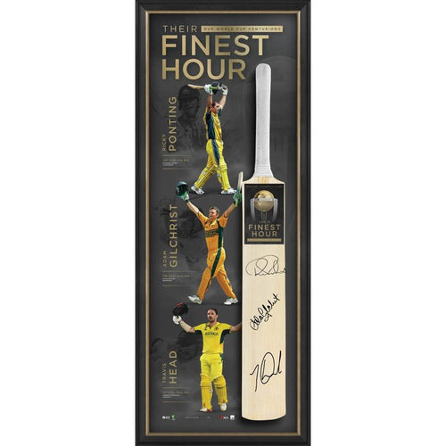 CRICKET-Ricky Ponting, Adam Gilchrist, Travis Head Signed Bat Display