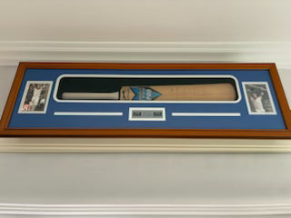 CRICKET-Michael Clark signed bat with photos/Framed