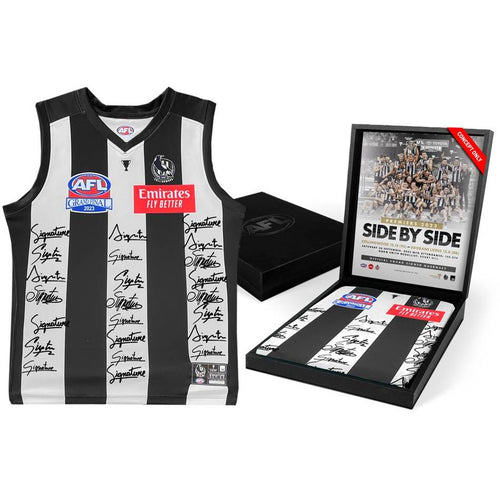 COLLINGWOOD 2023 PREMIERS BOXED TEAM SIGNED GUERNSEY