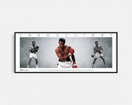 BOXING-MUHAMMAD ALI PANORAMIC COLLAGE PRINT SIGNED FRAMED WINGS