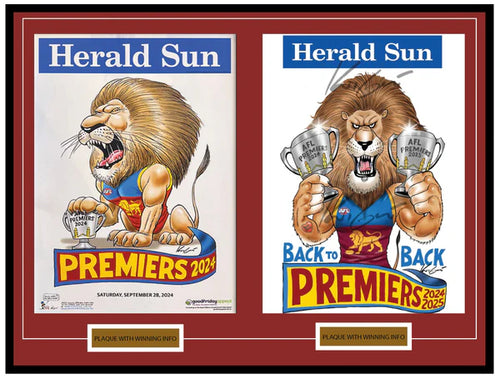 BRISBANE Lions Back-to-Back 2024 & 2025 Mark Knight Posters – Framed Edition