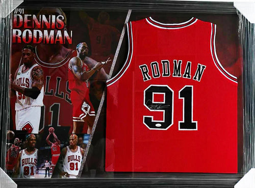 BASKETBALL-Dennis Rodman Hand Signed Jersey Framed