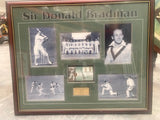 BRADMAN-Bradman collection of photos with signed envelope with Bradman coin/Framed