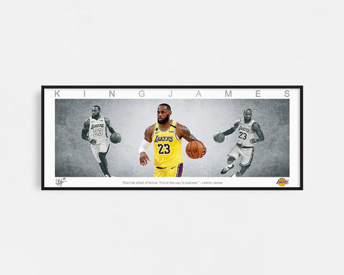 BASKETBALL-LEBRON JAMES PANORAMIC COLLAGE PRINT SIGNED FRAMED WINGS