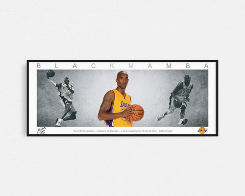 BASKETBALL-KOBE BRYANT PANORAMIC COLLAGE PRINT SIGNED FRAMED WINGS