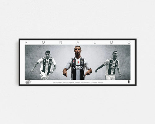 SOCCER-RONALDO PANORAMIC COLLAGE PRINT SIGNED FRAMED WINGS