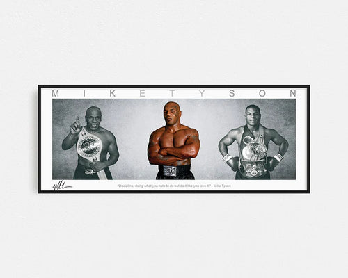 BOXING-MIKE TYSON PANORAMIC COLLAGE PRINT SIGNED FRAMED WINGS