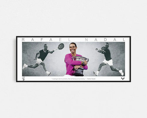 TENNIS-RAFAEL NADAL PANORAMIC COLLAGE PRINT SIGNED FRAMED WINGS