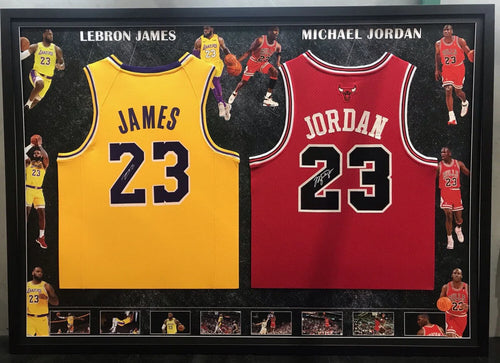 BASKETBALL-LeBron x Michael Jordan Dual Signed Facimile Jerseys FRAMED