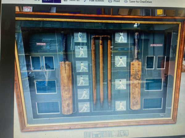 BRADMAN-MILLER/Used Signed bats in 1948 test series with images and stumps