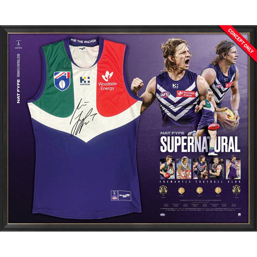 Fremantle - Nat Fyfe Signed Career Retro Guernsey Display