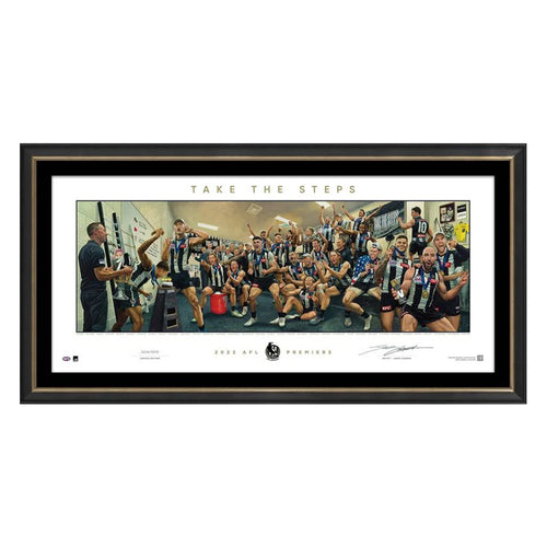 COLLINGWOOD 2023 AFL Premiers Jamie Cooper "Take The Steps" Lithograph Print Framed