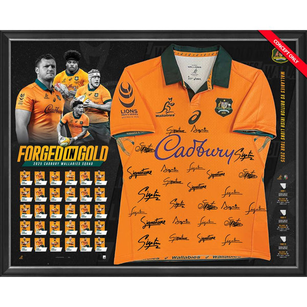RUGBY-(Not available till September) Rugby - 2025 Wallabies Signed Framed Jersey Display