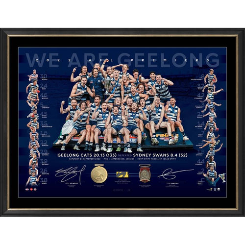 GEELONG-SELWOOD AND HAWKINS 2022 PREMIERS DUAL SIGNED LITHOGRAPH