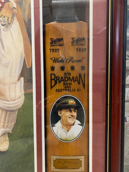 BRADMAN- Bradman Signed card with Parker Print/Framed