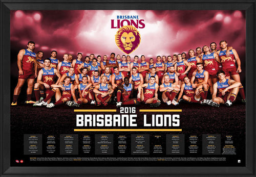 Brisbane Lions Football Club Official 2016 Afl Team Poster Framed