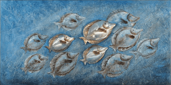 3D - Fish white frame  Oil Painting Framed Canvas Art