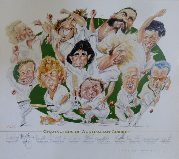 Characters Of Australian Cricket Poster - Signed by 11 Iconic Test Players