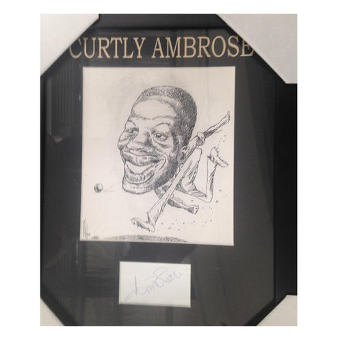 CRICKET-Curtley Ambrose- WI Test Cricketer CARICATURE SIGNED FRAME