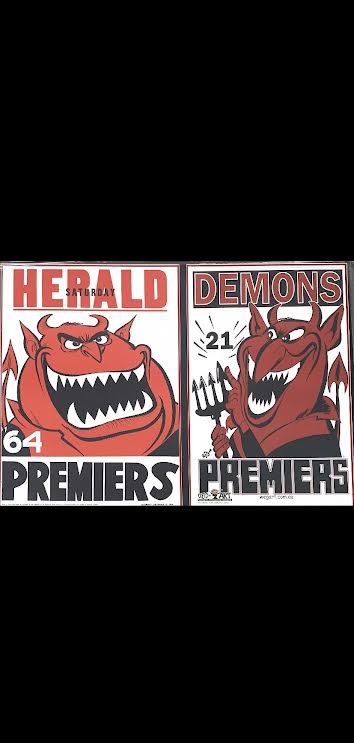 Melbourne Demons 64' & 21' Dual WEG Art Premiership Posters/Framed