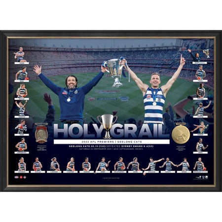 GEELONG-SELWOOD AND HAWKINS 2022 PREMIERS DUAL SIGNED LITHOGRAPH