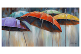 3D - Colourful Rain Umbrella Framed Canvas