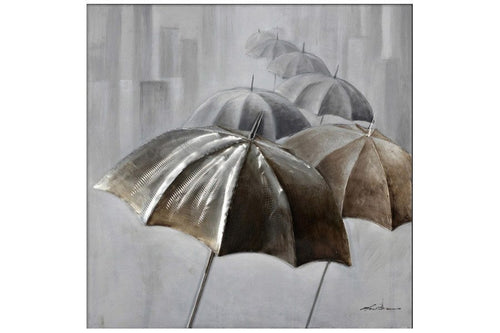3D - Umbrellas in a line Framed Canvas