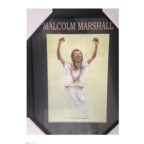 CRICKET-Malcolm Marshall - WI Test Cricketer CARICATURE SIGNED FRAME