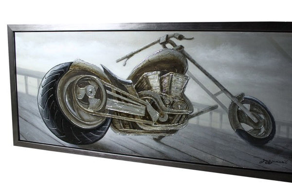 3D Chopper Motorcycle Profile Framed Canvas
