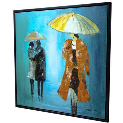 3D People under Umbrellas Framed Canvas