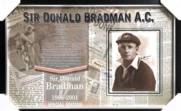 Bradman - Rare Unusual Don Bradman Signed Photos Framed