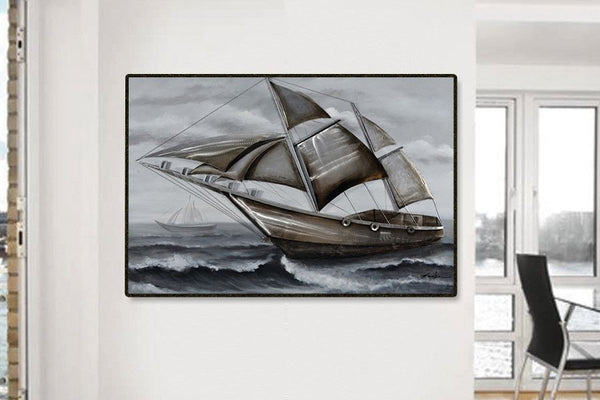 3D - Yacht in Rough Seas Framed Canvas