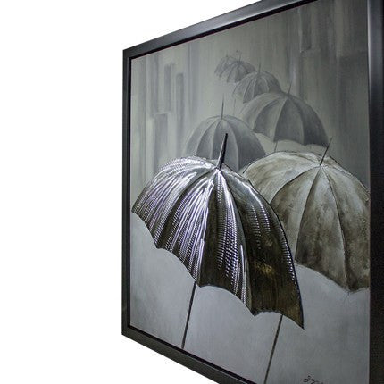 3D - Umbrellas in a line Framed Canvas