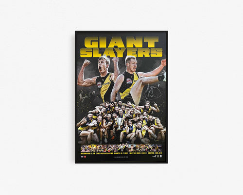 Richmond Tigers "Giant Slayers" 2019 Premiership Tribute Personally Signed by Jack Riewoldt and Tom Lynch, Framed