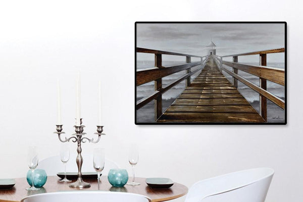 3D Pier to lighthouse Framed Canvas